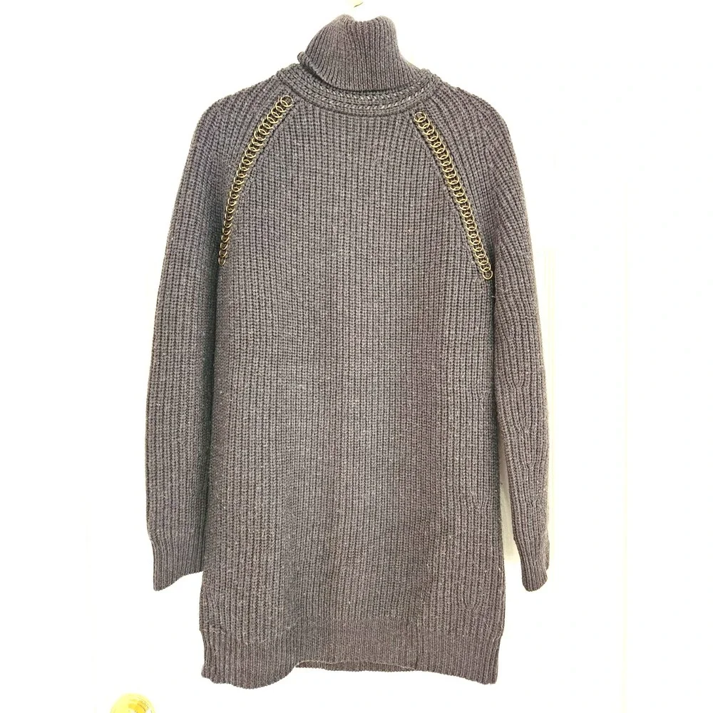 Tory Burch Trudy Chain Gray Embellished Merino Sweater Women's Sz Small  READ